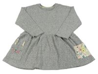 Šedé melírované žebrované úpletové šaty se zajíčkem a kytičkami Nutmeg