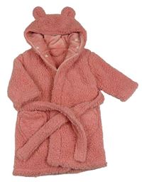 Korálový huňatý župan s kapucí s oušky George