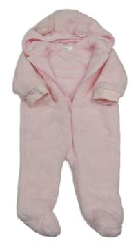 Světlerůžová chlupatá podšitá kombinéza s kapucí s oušky F&F