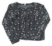 Tmavošedá crop mikina s kytičkami a motýlky a třpytivým nápisem YIGGA