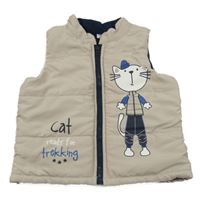 Světlebéžová prošívaná šusťáková zateplená vesta s kocourem