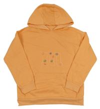 Oranžová mikina s písmenkem a kapsou a kapucí