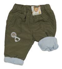 Nové - khaki šusťákové podšité kalhoty se zvířátky Ergee