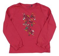 Tmavorůžové triko s motýlky a nápisy BLUE SEVEN