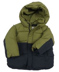 Khaki-tmavomodrá šusťáková zimní bunda s kapucí ZARA