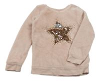 Světlerůžová plyšová mikina s hvězdou z překlápěcích flitrů H&M