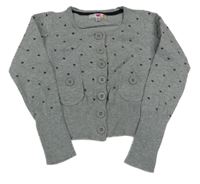Šedý melírovaný propínací crop svetr se srdíčky M&S
