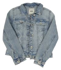 Modro-bílá plísňová tepláková riflová crop bunda s límečkem C&A