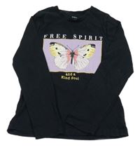 Černé triko s motýlkem a nápisy M&S