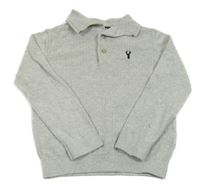 Světlešedý melírovaný žebrovaný svetr s výšivkou a límečkem Next