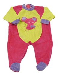 Tmavorůžovo-limetkovo-fialový sametový overal s myškou 