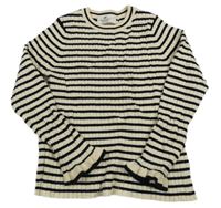 Smetanovo-černý pruhovaný žebrovaný svetr s volánky H&M