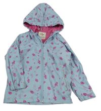 Světlemodrá nepromokavá jarní bunda s mořskými koníky a hvězdicemi a kapucí Kuniboo