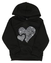 Černá teplá mikina se srdíčky a kapucí 