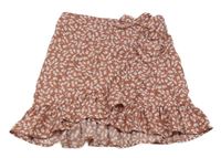 Starorůžová sukně s kytičkami a mašlí a volánkem SHEIN