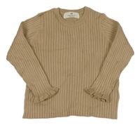 Béžový žebrovaný úpletový oversize svetr s volánky H&M