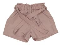 Pudrové paper bag kraťasy s páskem SHEIN