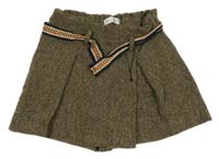 Hnědé melírované vlněné kraťasy se sukní a páskem ZARA