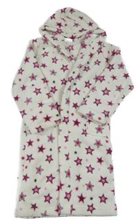 Bílý plyšový župan s hvězdičkami a kapucí