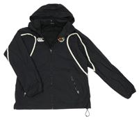 Černo-bílá kostkovaná šusťáková sportovní bunda se znakem a ukrývací kapucí Canterbury