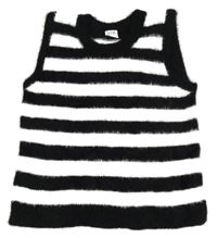 Černo-bílá pruhovaná chlupatá svetrová crop vesta Y.F.K.
