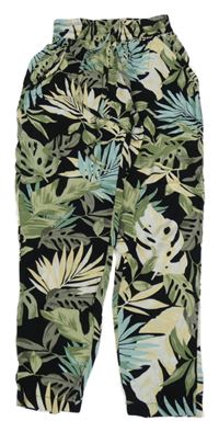 Černo-khaki-světlemodré volné letní kalhoty Hailys 