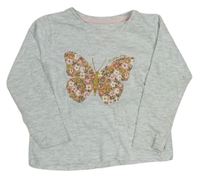 Světlešedé melírované triko s motýlkem s kytičkami Primark