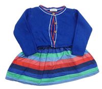 Safírové svetrové šaty s barevnou lehkou pruhovanou sukní zn. Next