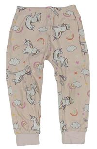 Růžové pyžamové kalhoty s jednorožci a duhami George