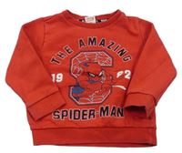 Červená mikina Spiderman s nápisy Marvel