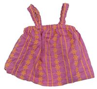Růžovo-oranžový kostkovaný crop top s výšivkami Matalan