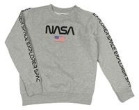 Šedá melírovaná mikina s americkou vlajkou a nápisem NASA