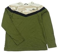 Khaki-smetanovo-béžové triko s army vzorem a nápisem George