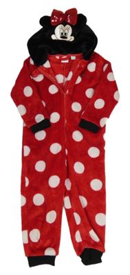 Červeno-černá puntíkatá chlupatá kombinéza s kapucí - Minnie Primark