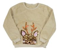 Béžová chlupatá mikina se sobem z flitrů H&M