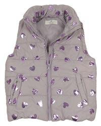 Lila šusťáková zateplená vesta se srdíčky H&M