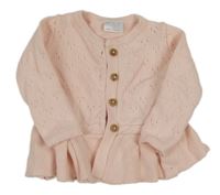 Světlerůžový perforovaný propínací svetr