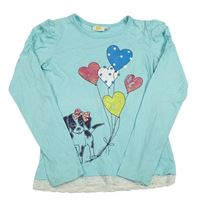 Světlemodré triko se psem a srdíčky Kids