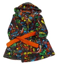 Tmavošedý chlupatý župan s Avengers a kapucí George