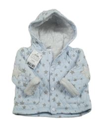 Nové - Světlemodrá prošívaná zateplená propínací mikina s hvězdami a kapucí Next