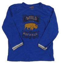 Safírové triko s buvolem a nápisem TCM