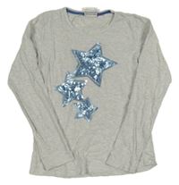 Šedé melírované triko s hvězdami z flitrů Yigga