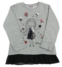 Šedá melírovaná mikina s divkou a hvězdami z překlápěcích flitrů Dopodopo