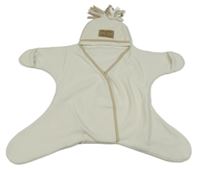 Smetanová fleecová zavinovací deka do autosedačky s kapucí s třásněmi