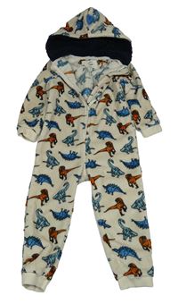 Béžová chlupatá kombinéza s dinosaury a kapucí M&S