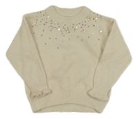 Béžový chlupatý svetr s flitry C&A