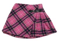 Tmavorůžovo-červeno-bílá kostkovaná vlněná sukně Dunnes