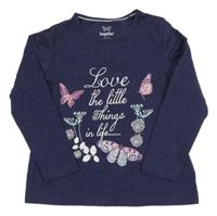 Tmavomodré melírované triko s motýly Lupilu