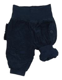 Tmavomodré manšestrové podšité cuff kalhoty s úpletovým pasem