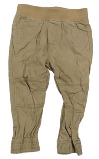 Hnědé plátěné cuff kalhoty s úpletovým pasem